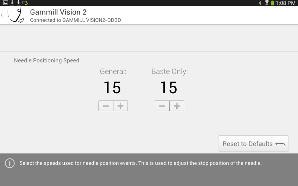 needle settings Gammill, Inc